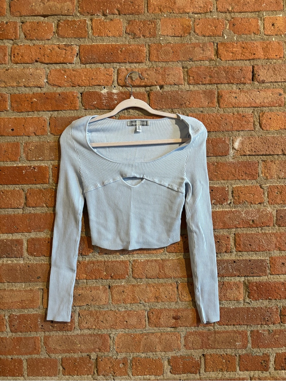 Light Blue Ribbed Long-Sleeve Crop Top by Urban Outfitters